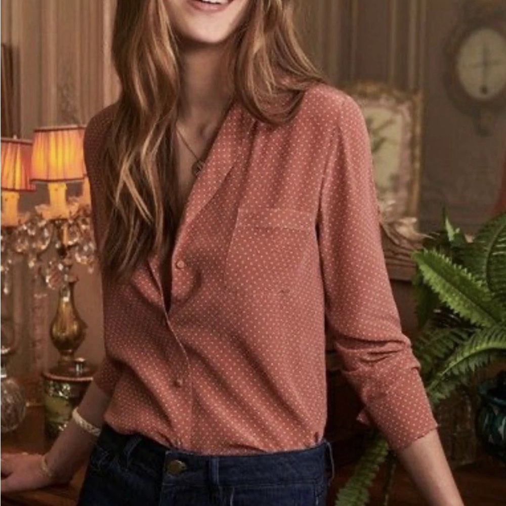 Sezane Florence top rose with ecru polka dots
